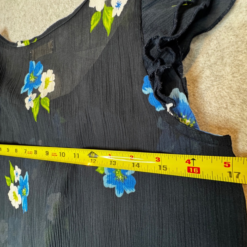 Hollister Navy‎ Blue Floral Ruffle Sleeve Sheer Blouse Womens  Medium - Picture 4 of 5